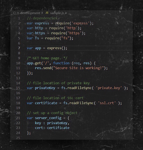 Create a secure web server in node.js