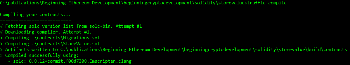 Compiling the smart contract with Truffle compile